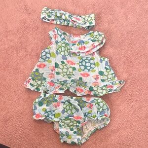 Mud Pie Turtle and Fish Print Diaper Cover Set - Blue and Green